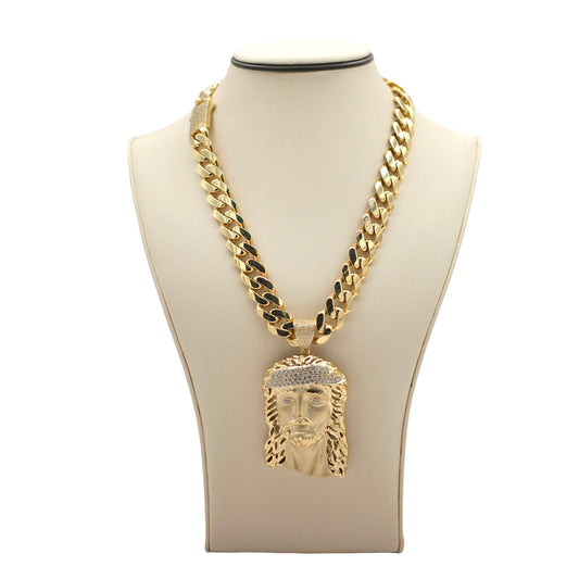 14k Cuban link & Jesus Face Pendant - 16mm