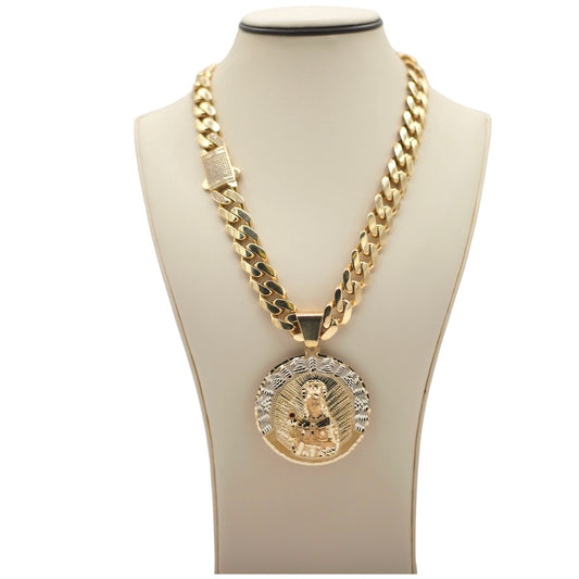 14k Cuban link & Virgin Mary Pendant