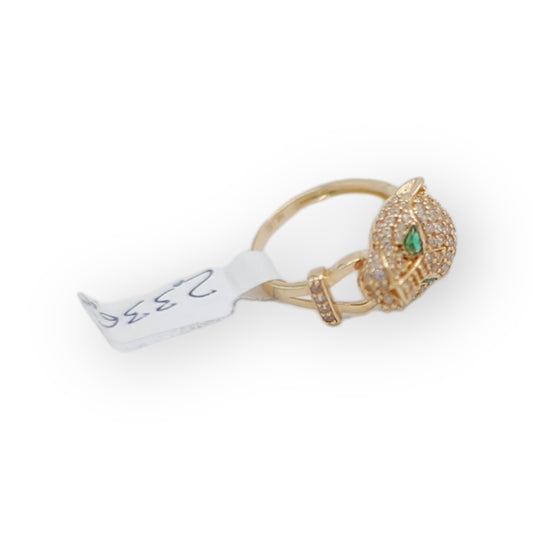 Women's 14k Panther Ring with Emerald Stones