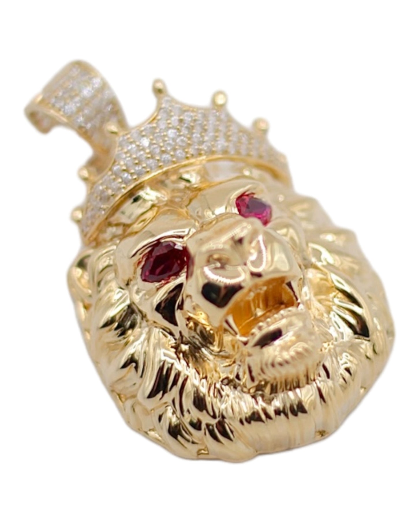 14k Men's Lion Face W/ Crown Pendant